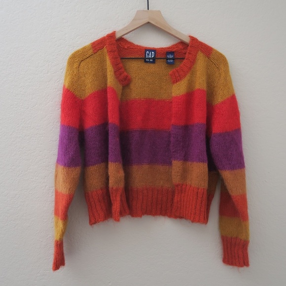 Vintage GAP Women's Multicolor Striped Sweater Rainbow Open Front Mohair Blend - Picture 11 of 11